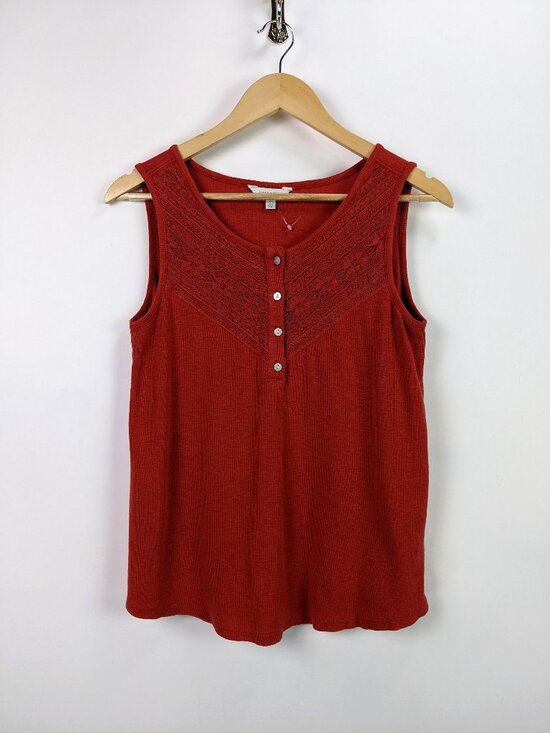 Lucky Brand Tops - Lucky Brand Womens Sleeveless Button Front Tank Top Crochet Lace Brick Red - S